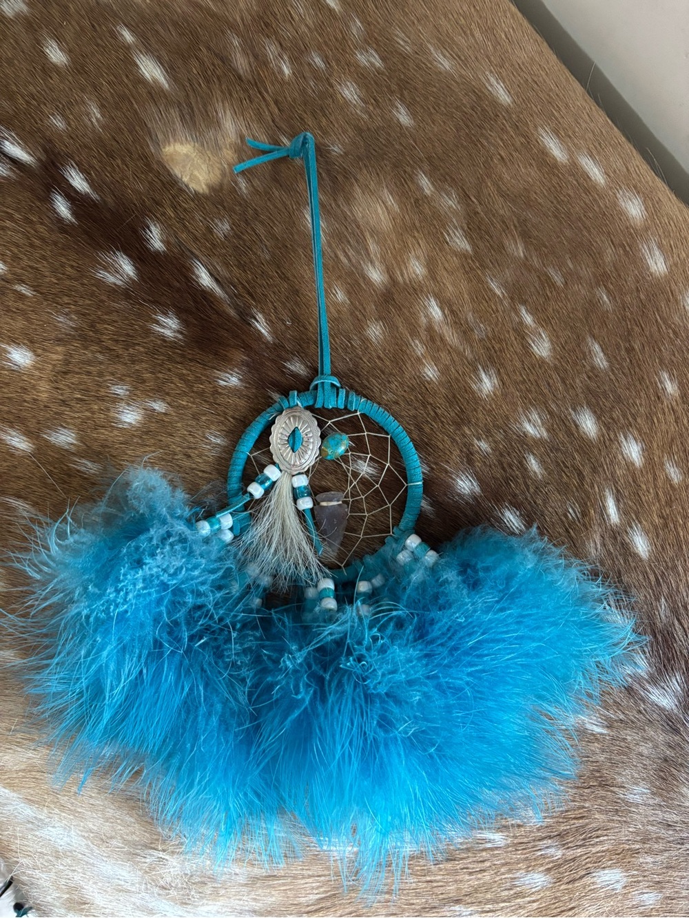 Vibrant Turquoise Feather Dreamcatcher